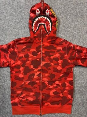 Bape Red Camo Shark Zip Hoodie